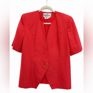 VINTAGE Oleg Cassini Short-Sleeve Power Blazer Late ‘80s Red Sz 8 Shoulder Pads